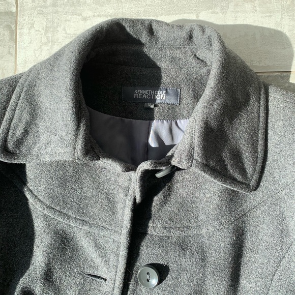 Kenneth Cole Wool Classy Button Down Dress Pea Coat Single Breasted Gray 12 - Picture 11 of 16